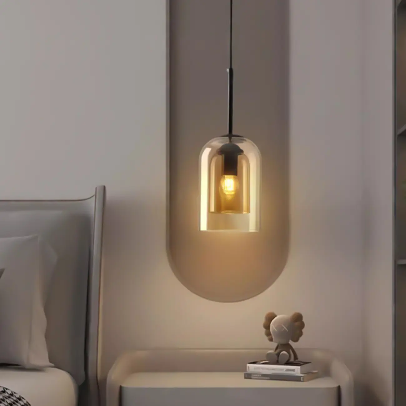 Modern 2-Layer Cylinder Glass Pendant Light for Bedroom | homeyfad