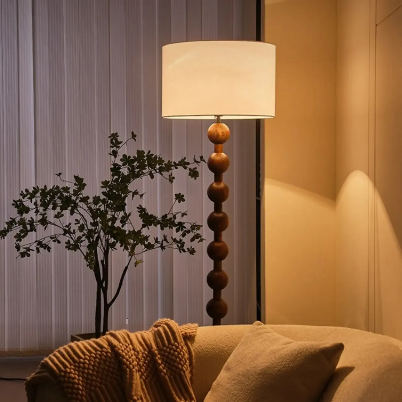 Modern Wooden Floor Lamp Plug-In for Living Room Image - 2