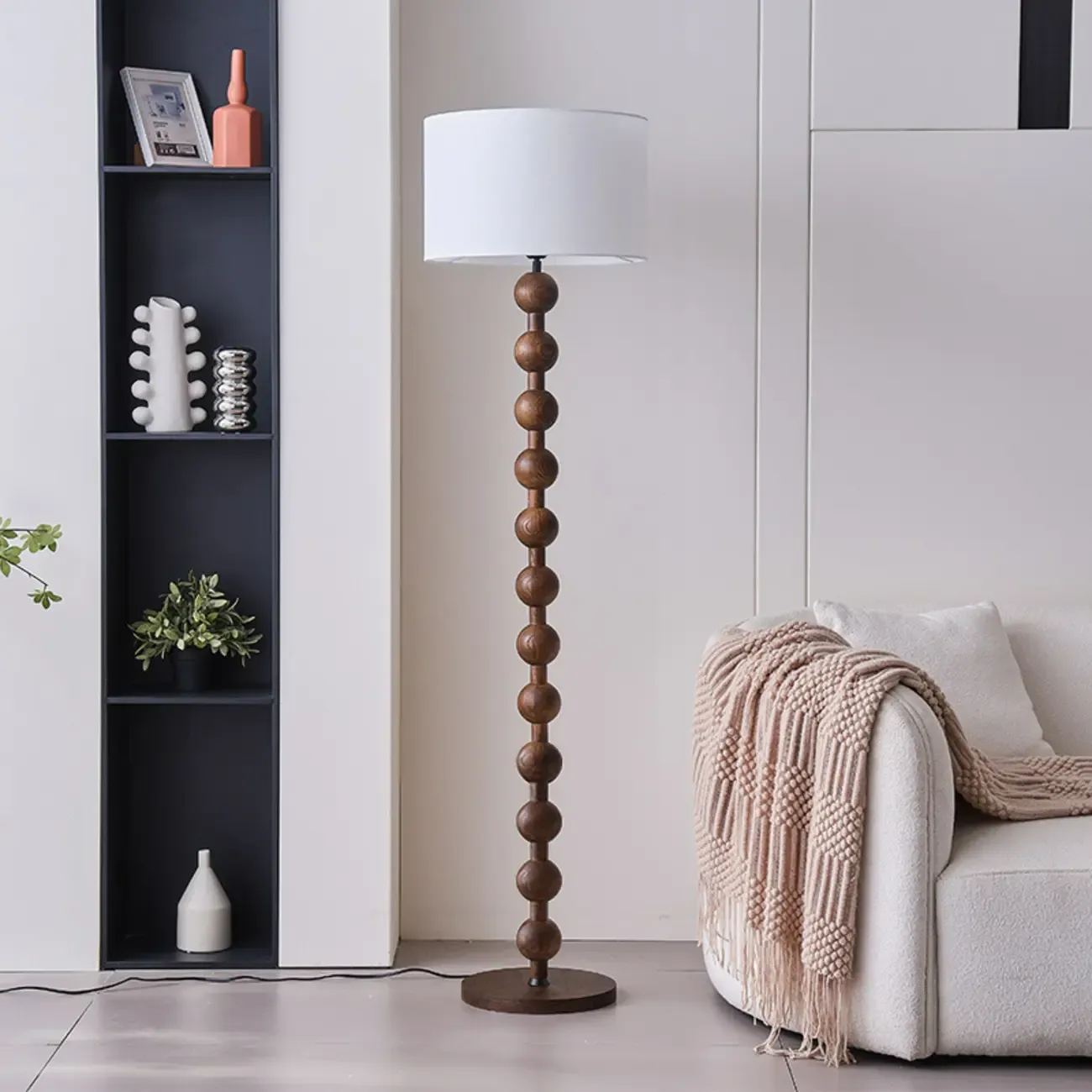 Modern Wooden Floor Lamp Plug-In for Living Room Image - 4