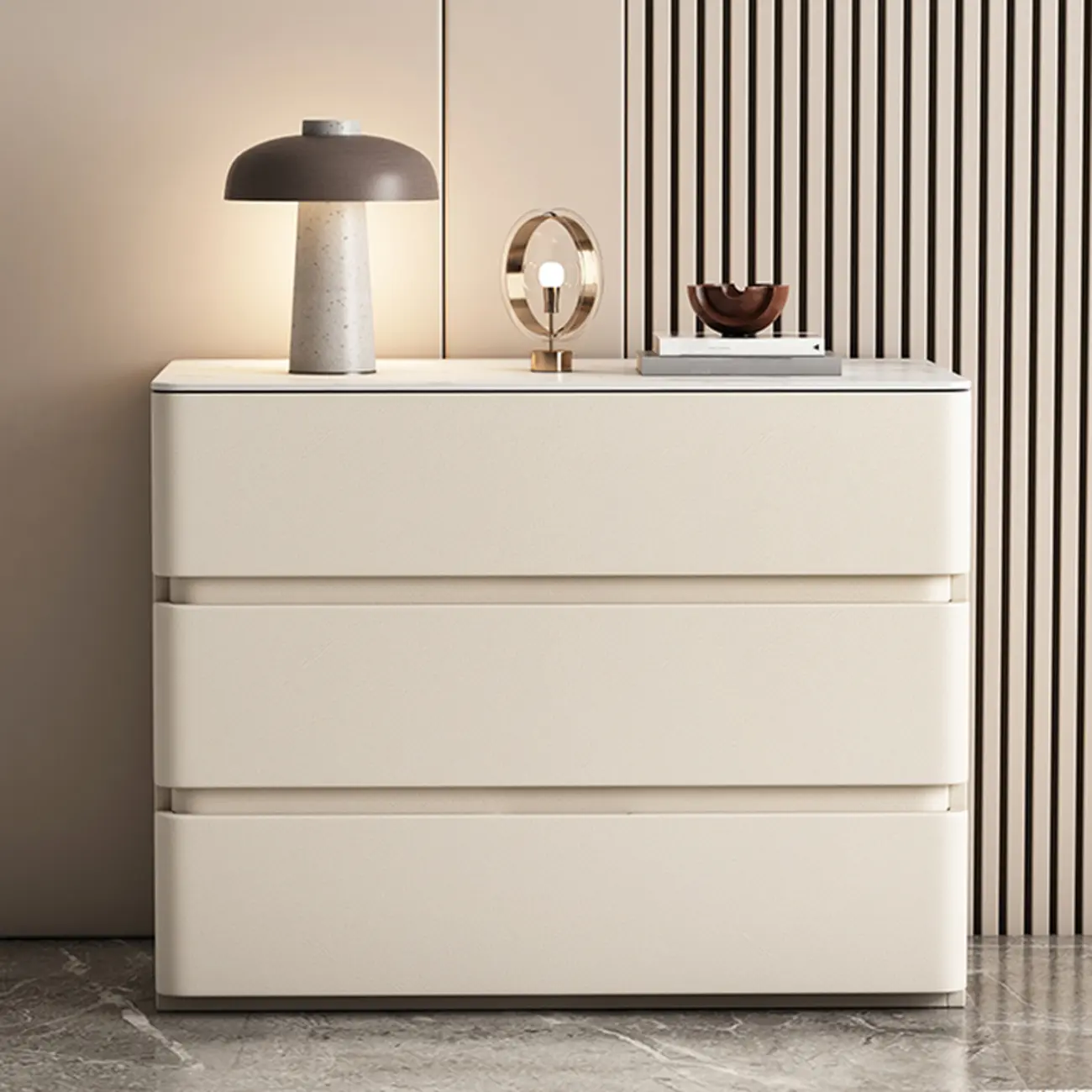Rectangle Stone Top Wooden 3-Drawer Nightstand Image - 1 | homeyfad