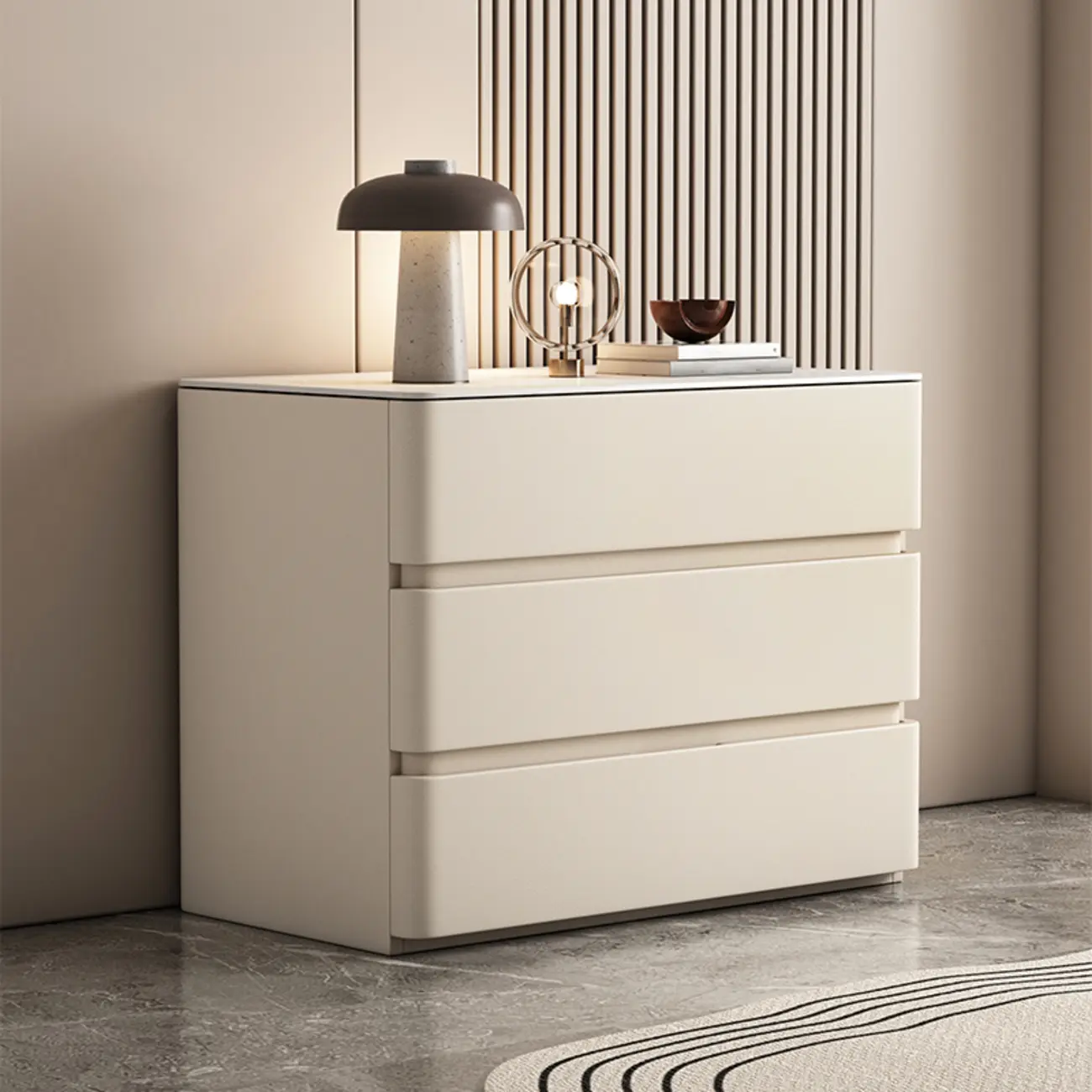 Rectangle Stone Top Wooden 3-Drawer Nightstand Image - 2 | homeyfad