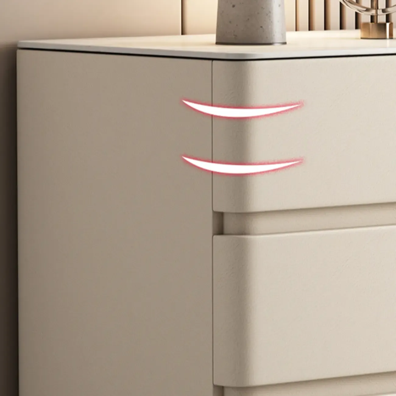 Rectangle Stone Top Wooden 3-Drawer Nightstand Image - 13