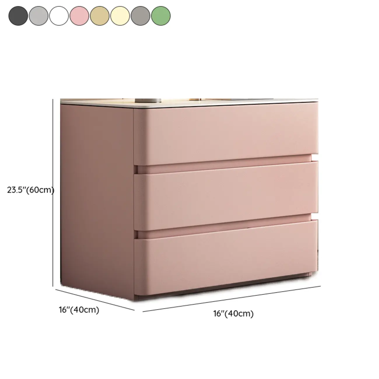 Rectangle Stone Top Wooden 3-Drawer Nightstand #size | homeyfad