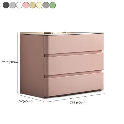 Rectangle Stone Top Wooden 3-Drawer Nightstand Image - 20