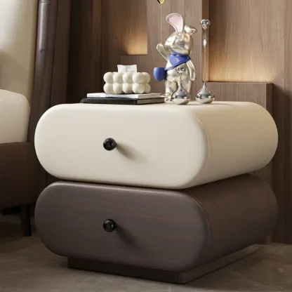 Modern Leather Wood Dual-Tone Drawers Nightstand Image - 1
