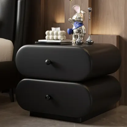 Modern Leather Wood Dual-Tone Drawers Nightstand Image - 5