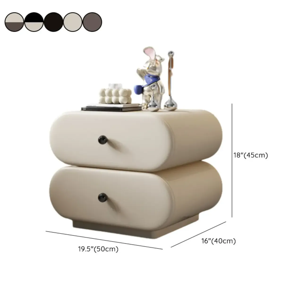 Modern Leather Wood Dual-Tone Drawers Nightstand Image - 11