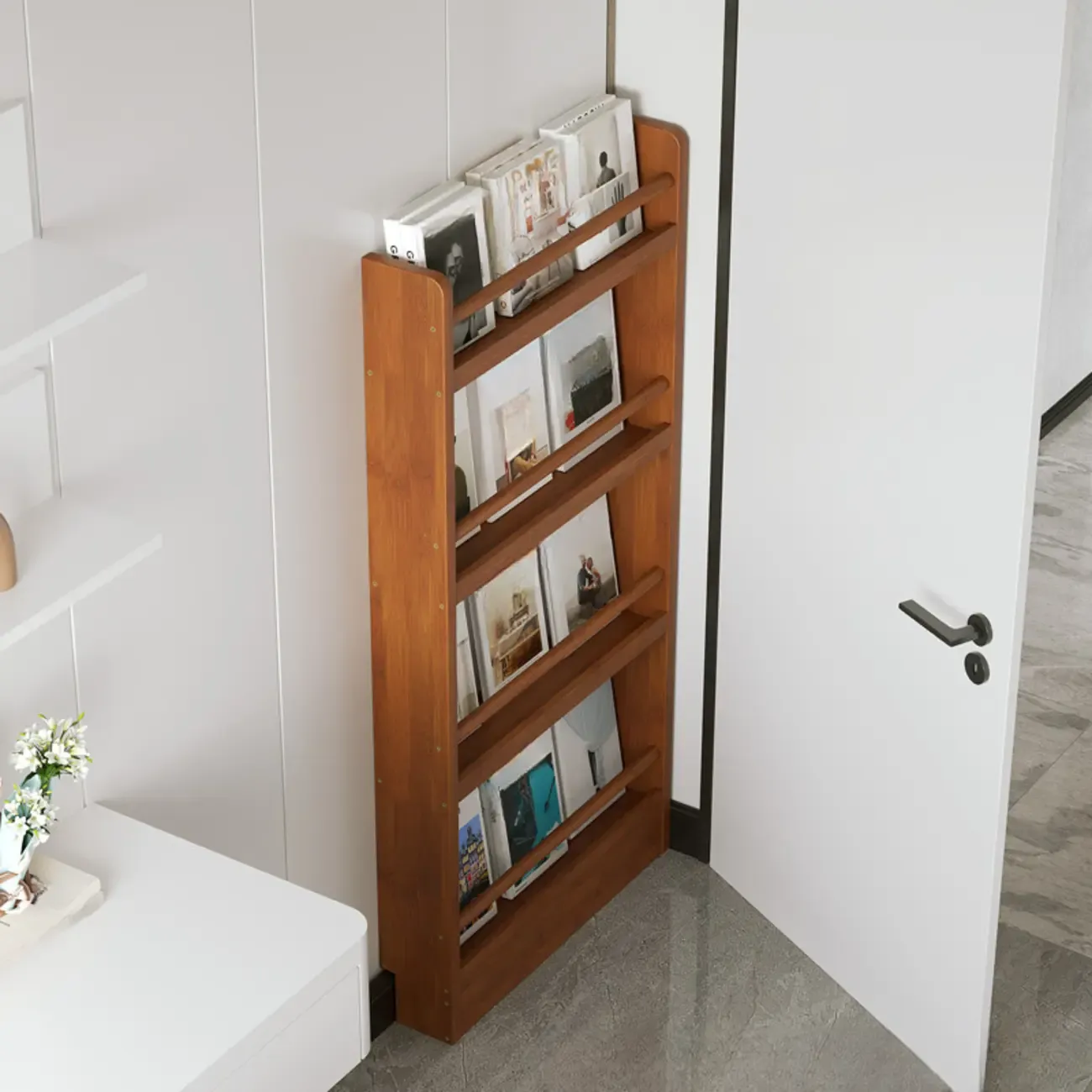 Rustic Brown Oak Bookcase Open Rectangular BookShelves Image - 4