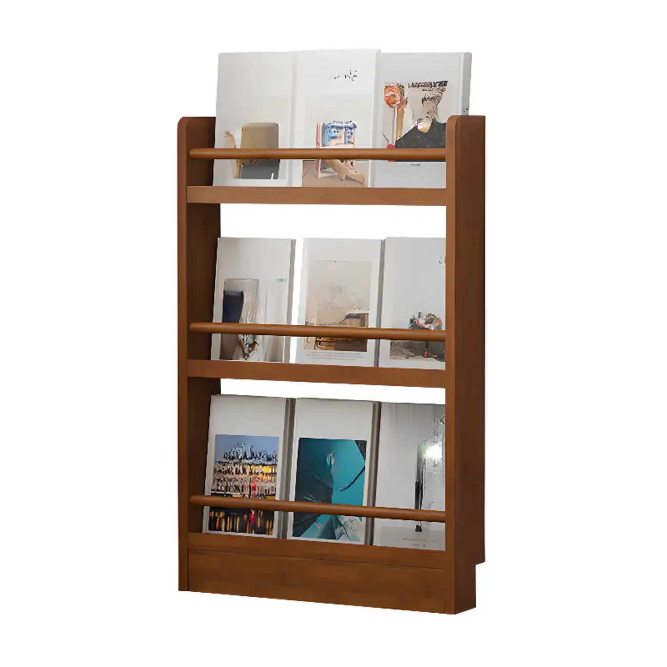 Rustic Brown Oak Bookcase Open Rectangular BookShelves Image - 8