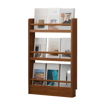Rustic Brown Oak Bookcase Open Rectangular BookShelves Image - 8