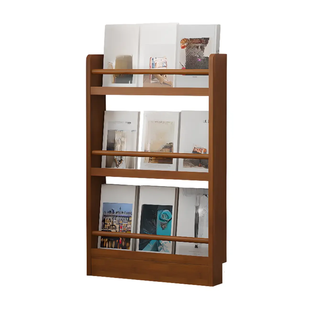 Rustic Brown Oak Bookcase Open Rectangular BookShelves Image - 9
