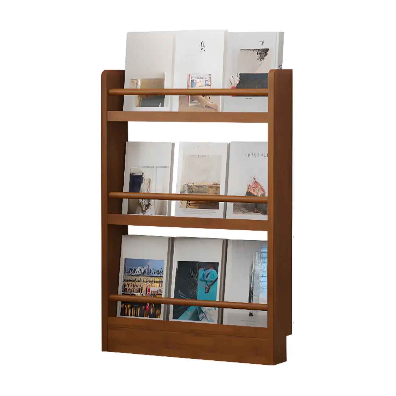 Rustic Brown Oak Bookcase Open Rectangular BookShelves Image - 10