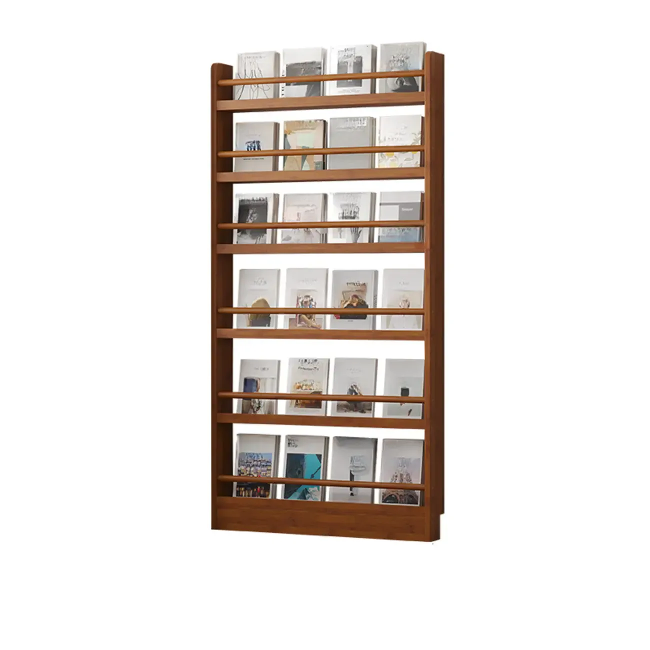 Rustic Brown Oak Bookcase Open Rectangular BookShelves Image - 12