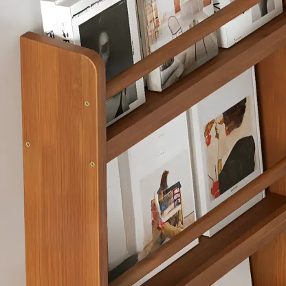 Rustic Brown Oak Bookcase Open Rectangular BookShelves Image - 13