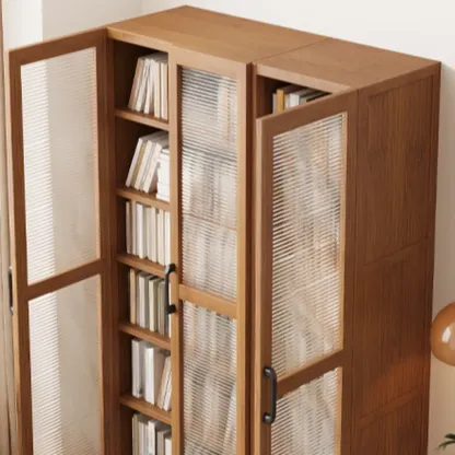 Classic 6-Tier Premium Wood Glass Door Wide Bookcase Image - 8