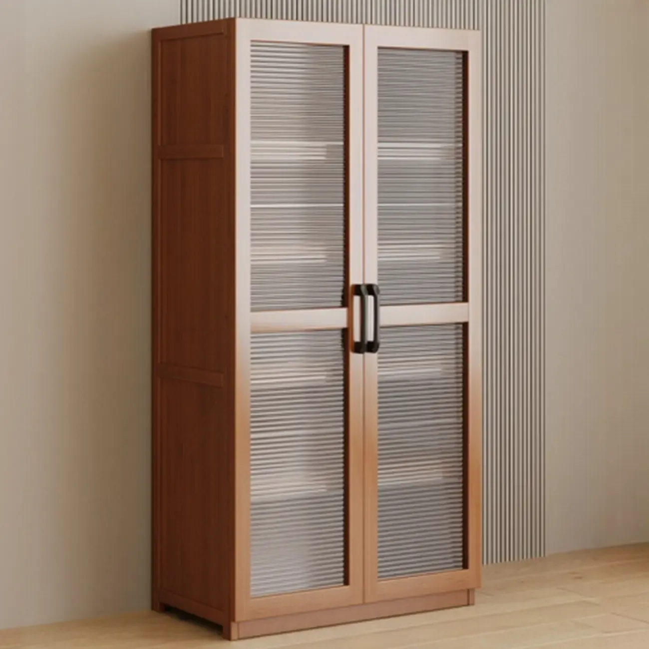 Classic 6-Tier Premium Wood Glass Door Wide Bookcase Image - 10