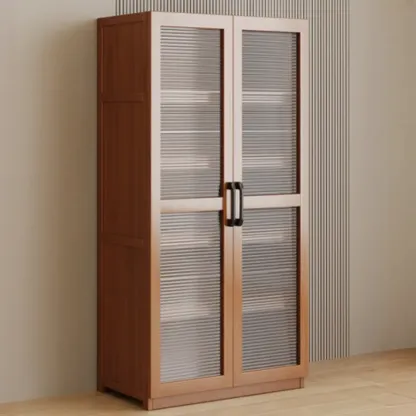 Classic 6-Tier Premium Wood Glass Door Wide Bookcase Image - 10