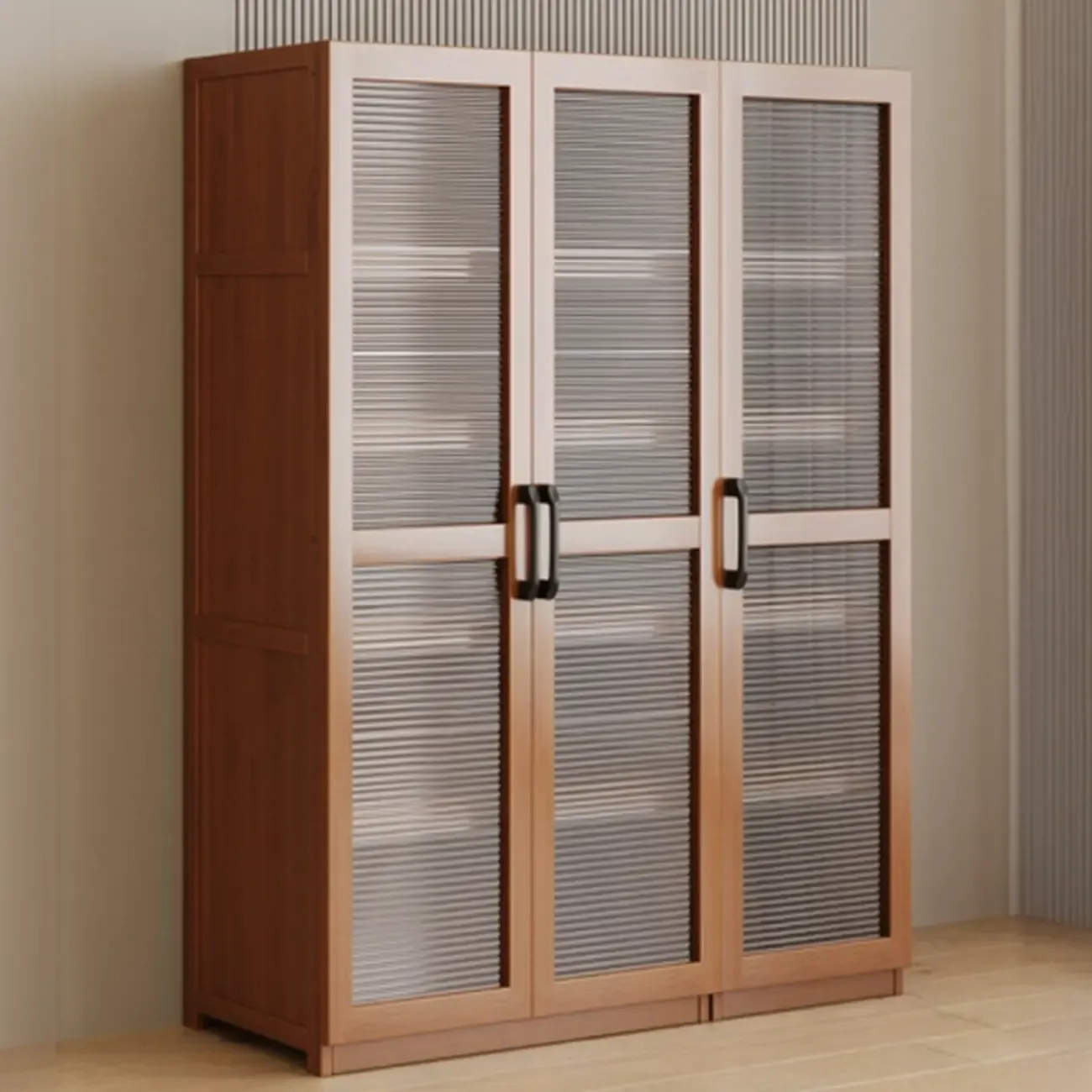 Classic 6-Tier Premium Wood Glass Door Wide Bookcase Image - 11