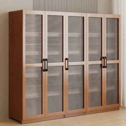 Classic 6-Tier Premium Wood Glass Door Wide Bookcase Image - 13