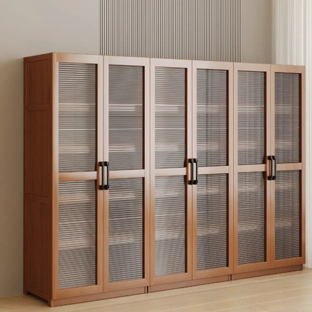 Classic 6-Tier Premium Wood Glass Door Wide Bookcase Image - 15