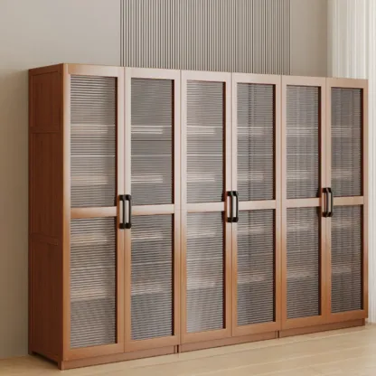 Classic 6-Tier Premium Wood Glass Door Wide Bookcase Image - 15