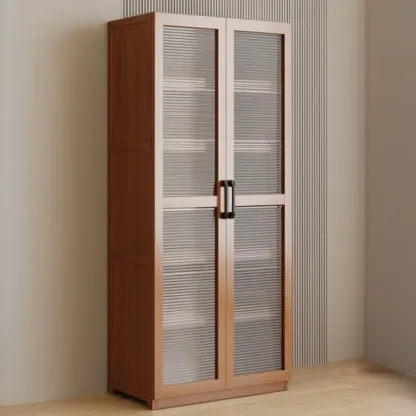 Classic 6-Tier Premium Wood Glass Door Wide Bookcase Image - 16