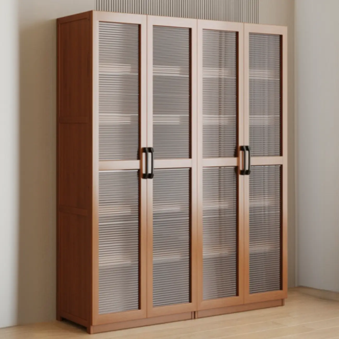 Classic 6-Tier Premium Wood Glass Door Wide Bookcase Image - 18 | homeyfad