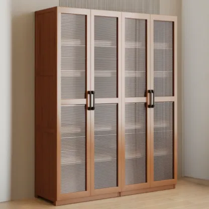 Classic 6-Tier Premium Wood Glass Door Wide Bookcase Image - 18