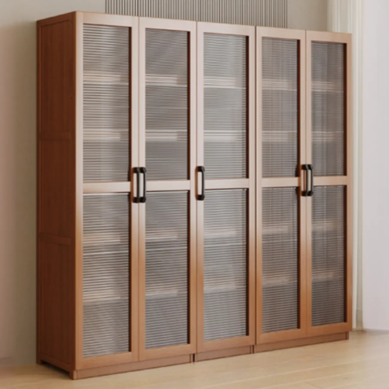 Classic 6-Tier Premium Wood Glass Door Wide Bookcase Image - 19 | homeyfad