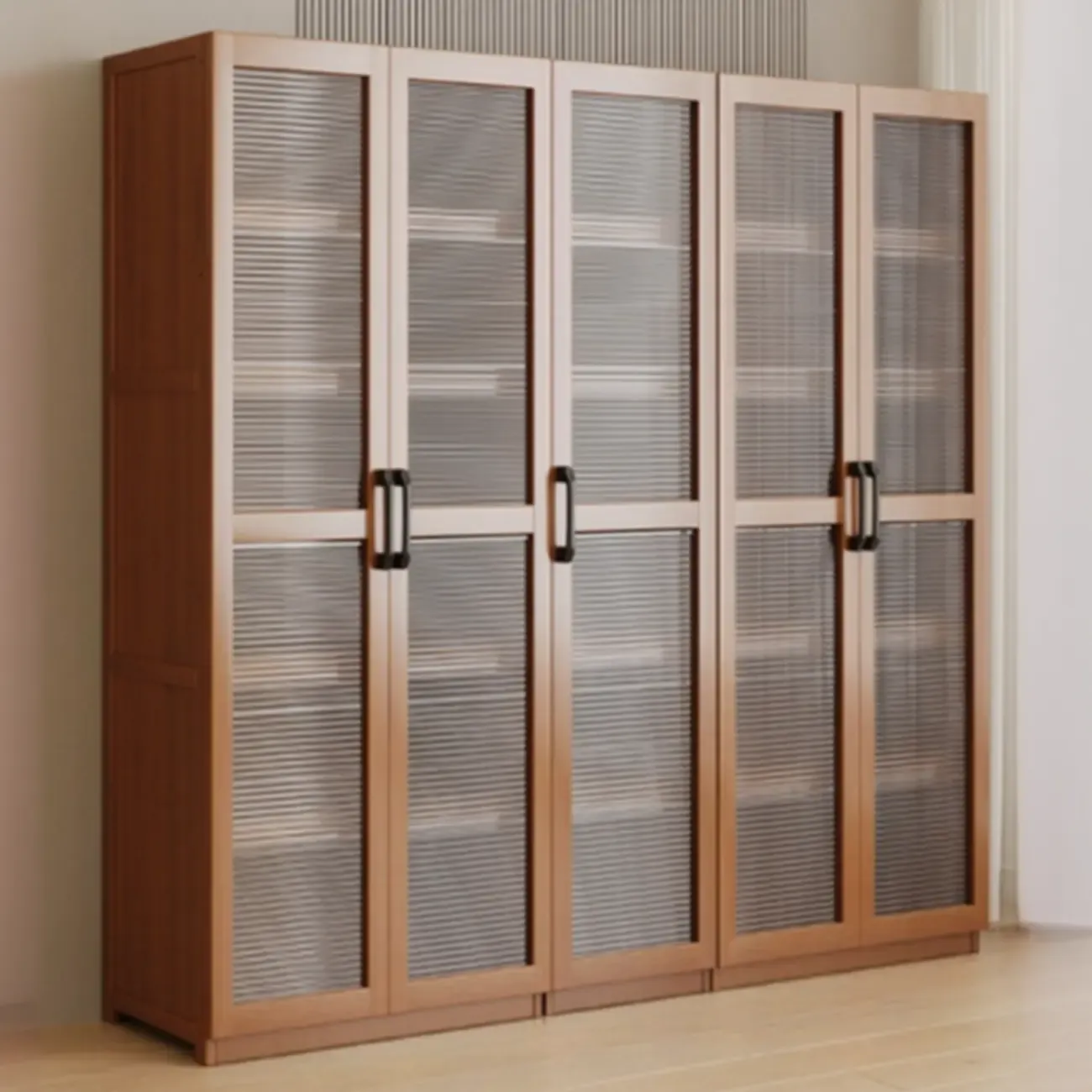 Classic 6-Tier Premium Wood Glass Door Wide Bookcase Image - 19