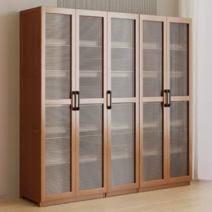 Classic 6-Tier Premium Wood Glass Door Wide Bookcase Image - 19