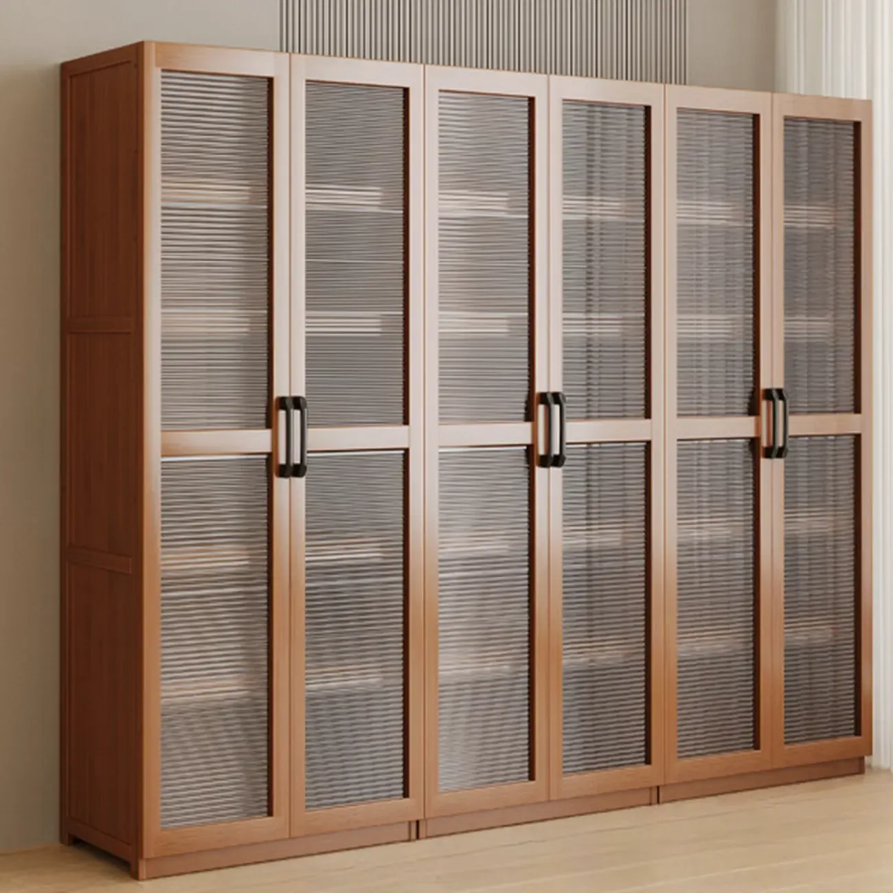 Classic 6-Tier Premium Wood Glass Door Wide Bookcase Image - 20