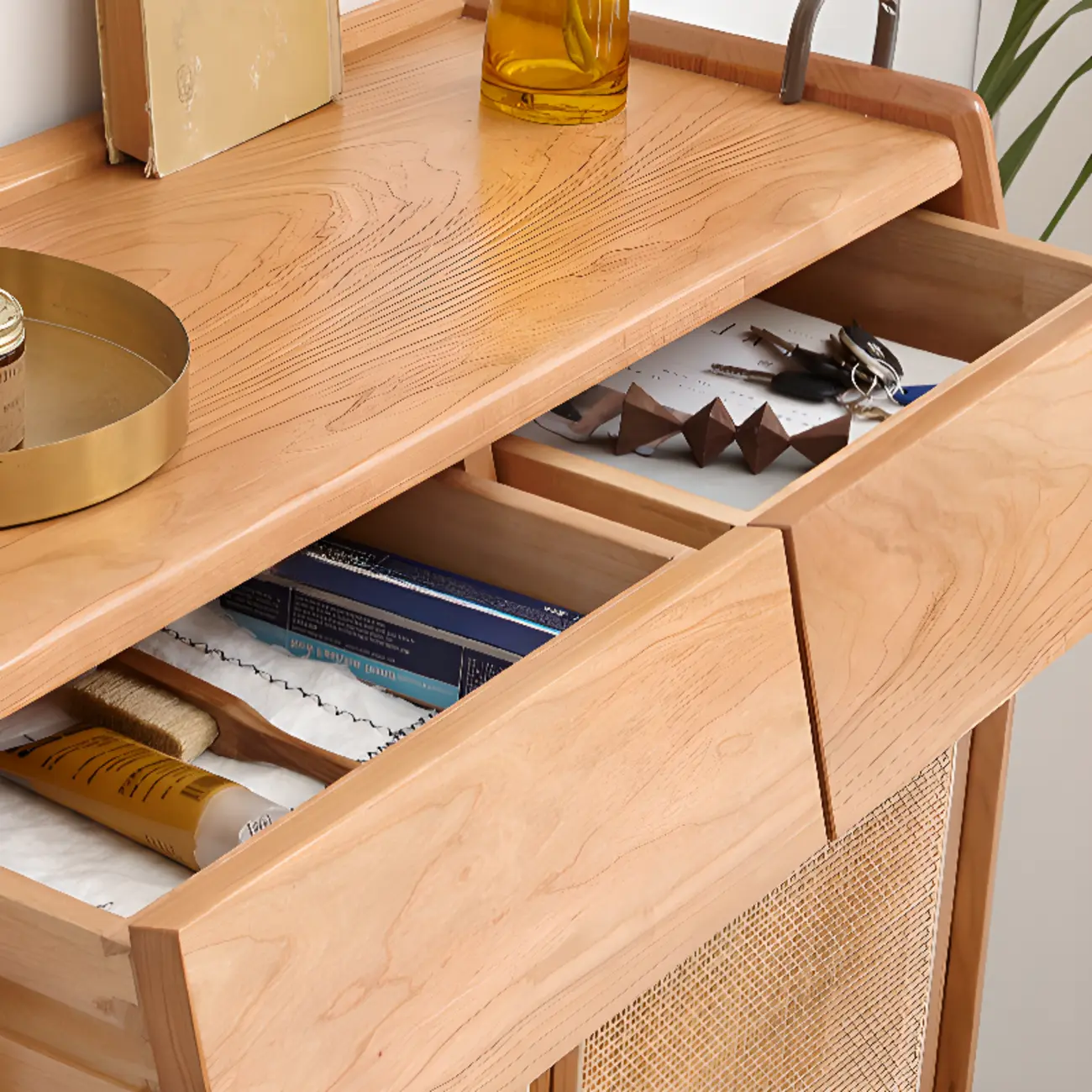 Boho Solid Wood Shoe Cabinet Woven Door Image - 5 | homeyfad