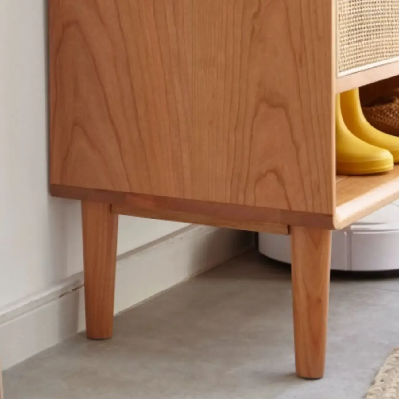 Boho Solid Wood Shoe Cabinet Woven Door Image - 7