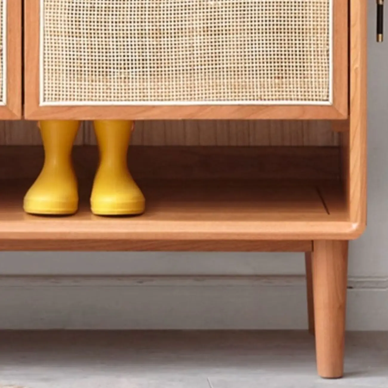 Boho Solid Wood Shoe Cabinet Woven Door Image - 8 | homeyfad