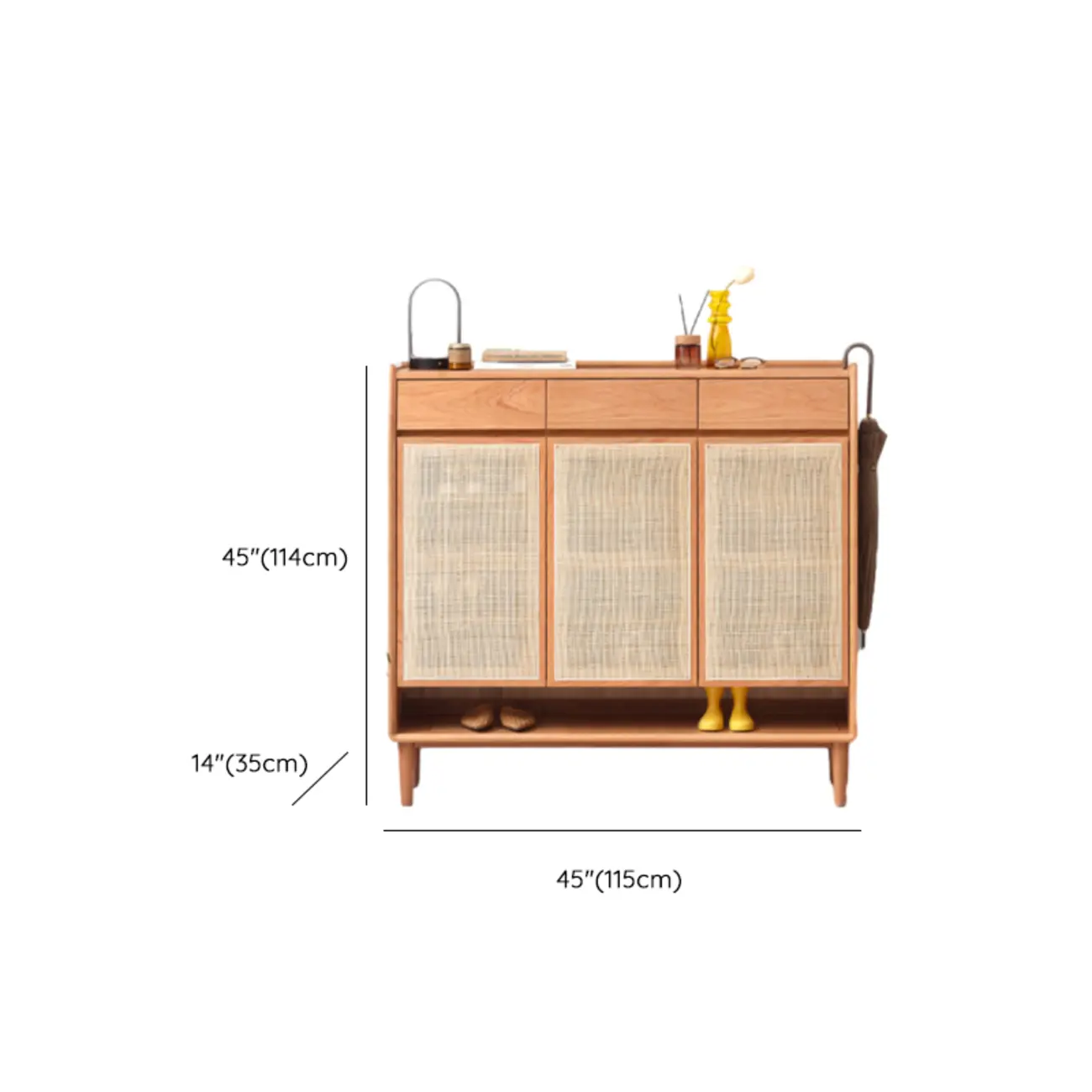 Boho Solid Wood Shoe Cabinet Woven Door Image - 10 | homeyfad