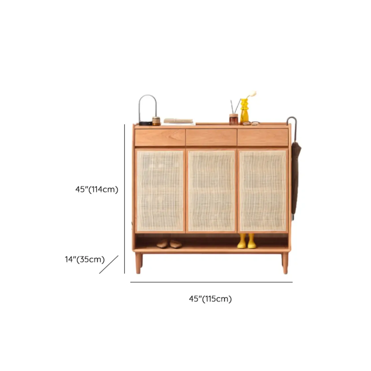 Boho Solid Wood Shoe Cabinet Woven Door Image - 10