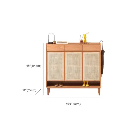 Boho Solid Wood Shoe Cabinet Woven Door Image - 10