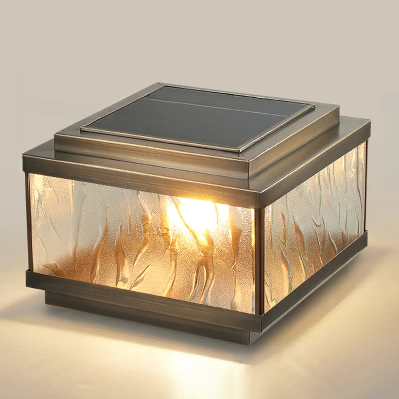 Elegant Bronze Ripple Square Solar Outdoor Post Lights | homeyfad
