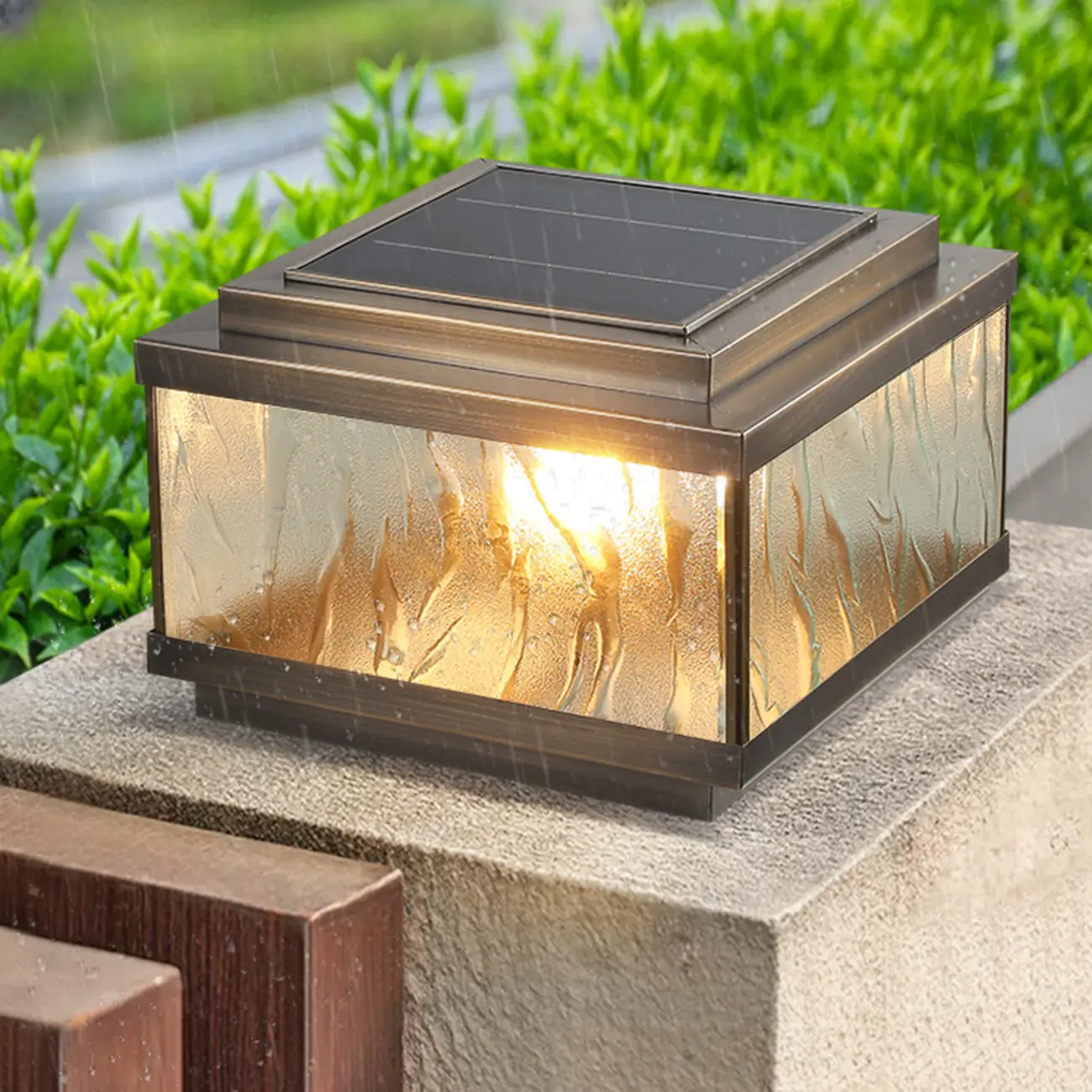 Elegant Bronze Ripple Square Solar Outdoor Post Lights | homeyfad