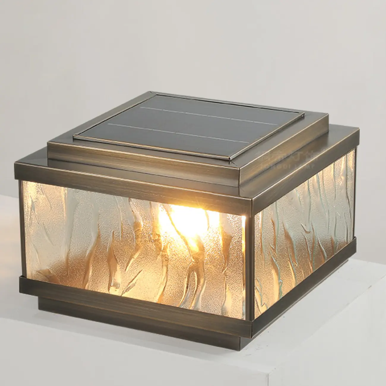 Elegant Bronze Ripple Square Solar Outdoor Post Lights | homeyfad