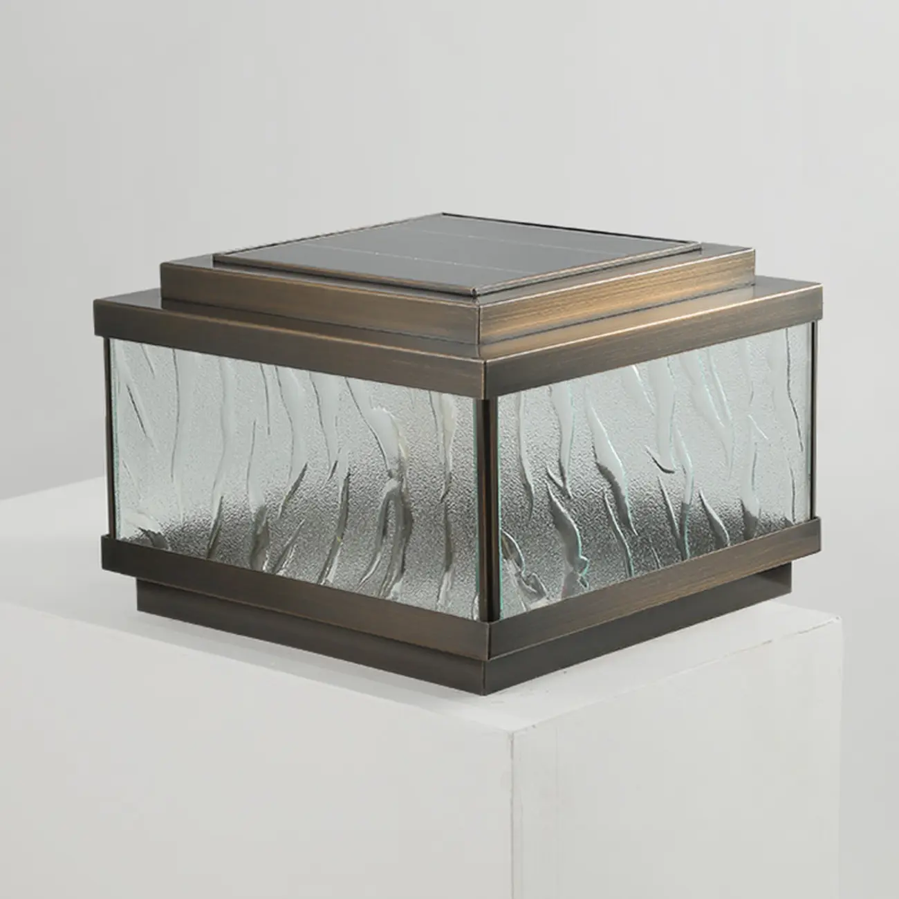 Elegant Bronze Ripple Square Solar Outdoor Post Lights | homeyfad