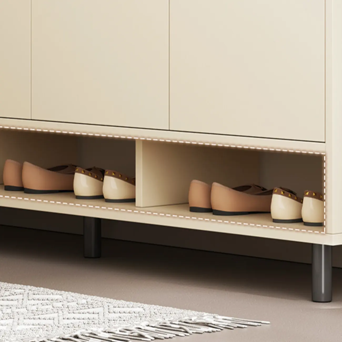 White Curved Panel Shoe Cabinet with Open Base Storage Image - 16 | homeyfad