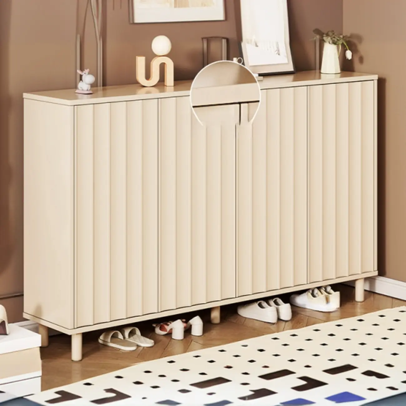 White Curved Panel Shoe Cabinet with Open Base Storage Image - 9 | homeyfad