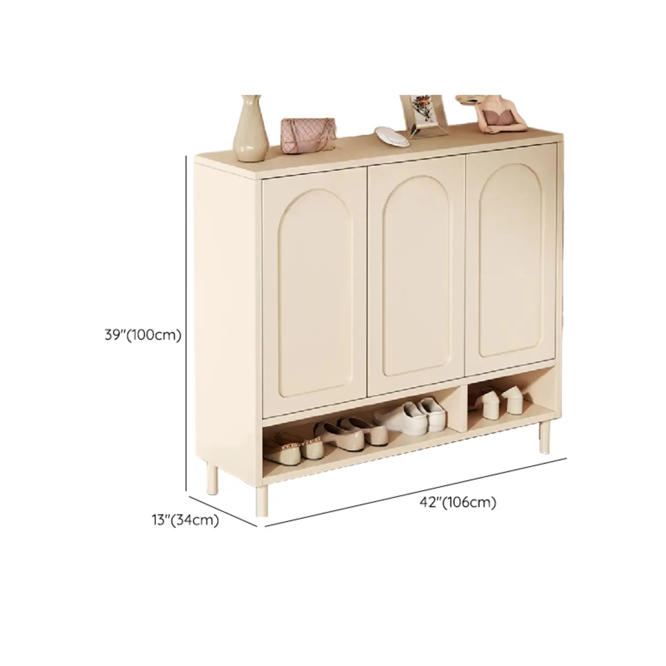 White Curved Panel Shoe Cabinet with Open Base Storage Image - 21 | homeyfad