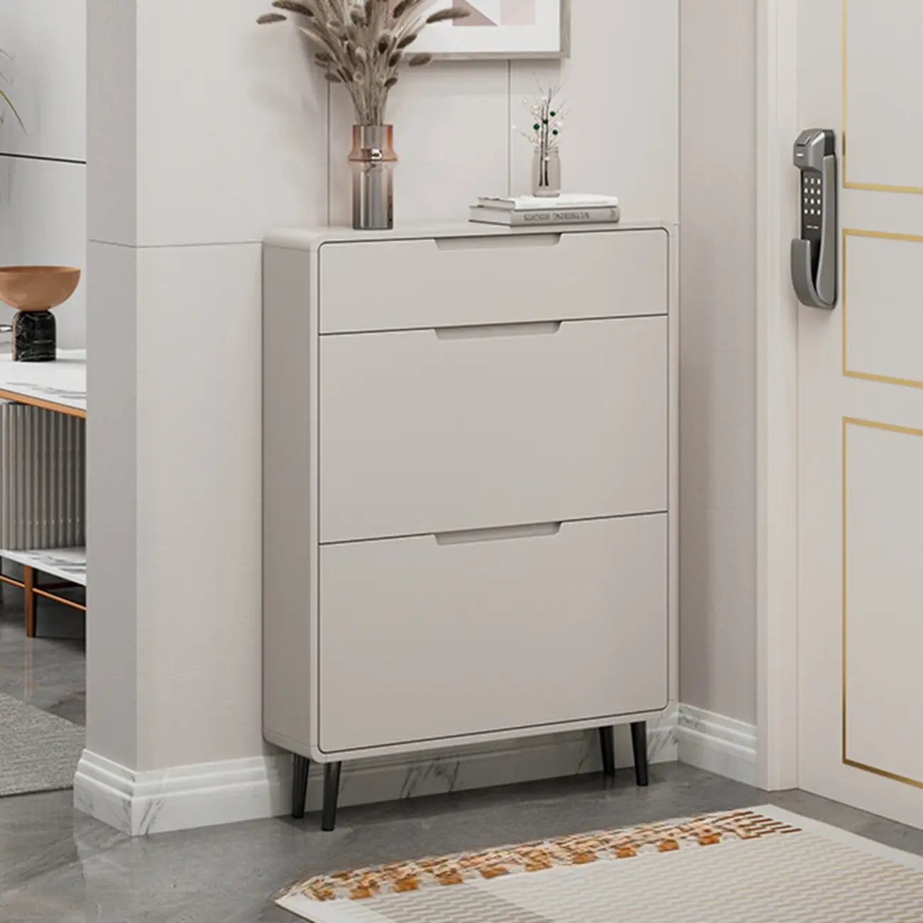 Drop-Front Beige Wood Entryway Shoe Cabinet with 2-Drawer Image - 1 | homeyfad