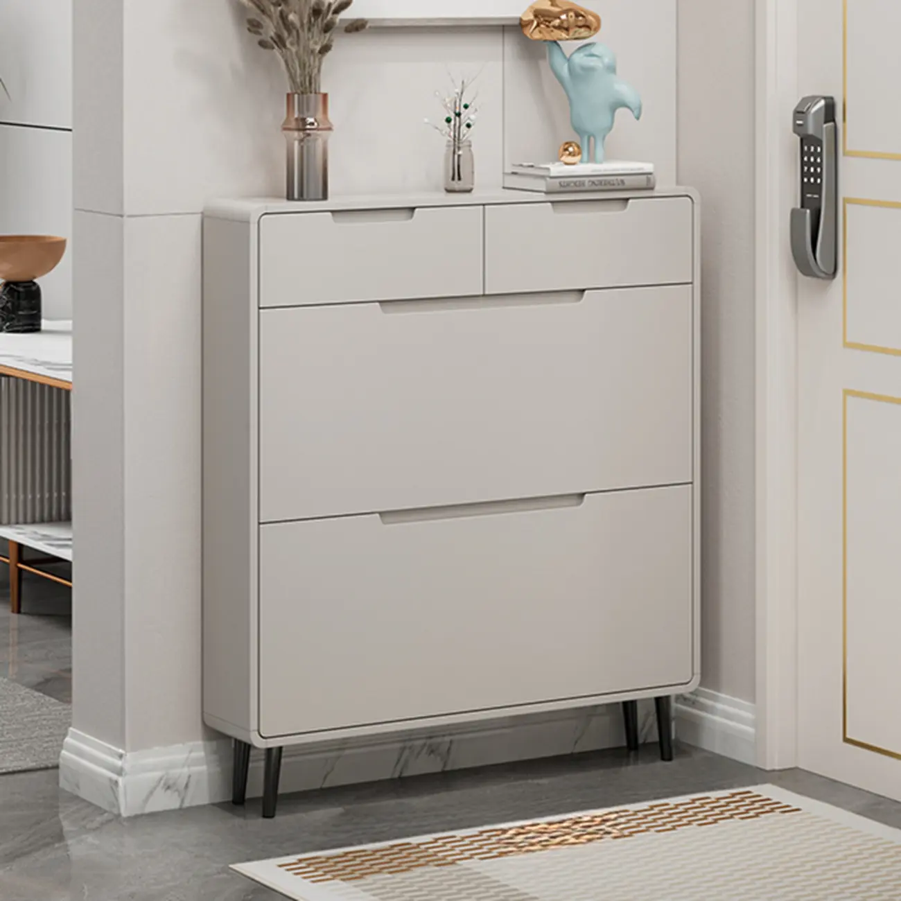 Drop-Front Beige Wood Entryway Shoe Cabinet with 2-Drawer Image - 6 | homeyfad