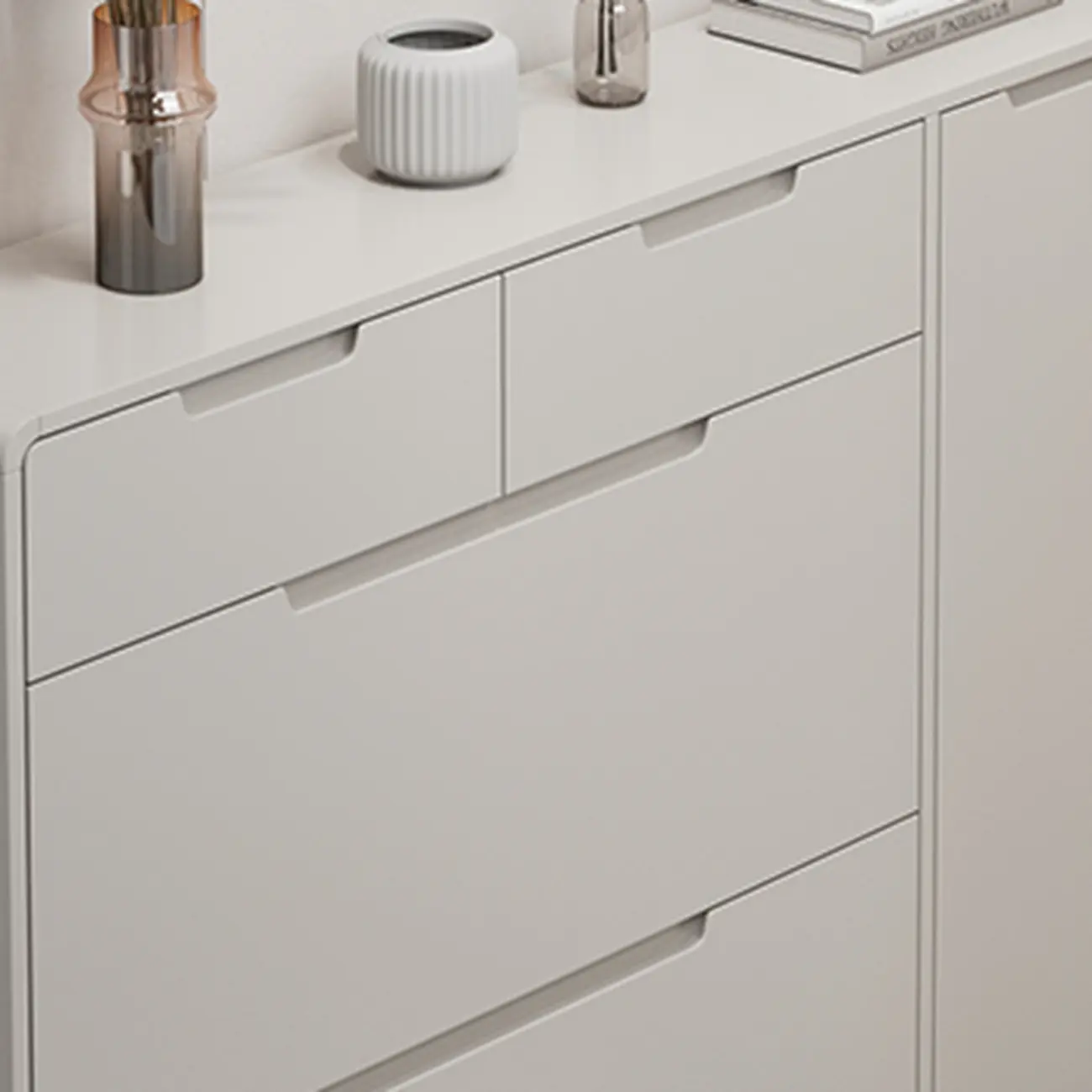 Drop-Front Beige Wood Entryway Shoe Cabinet with 2-Drawer Image - 8 | homeyfad