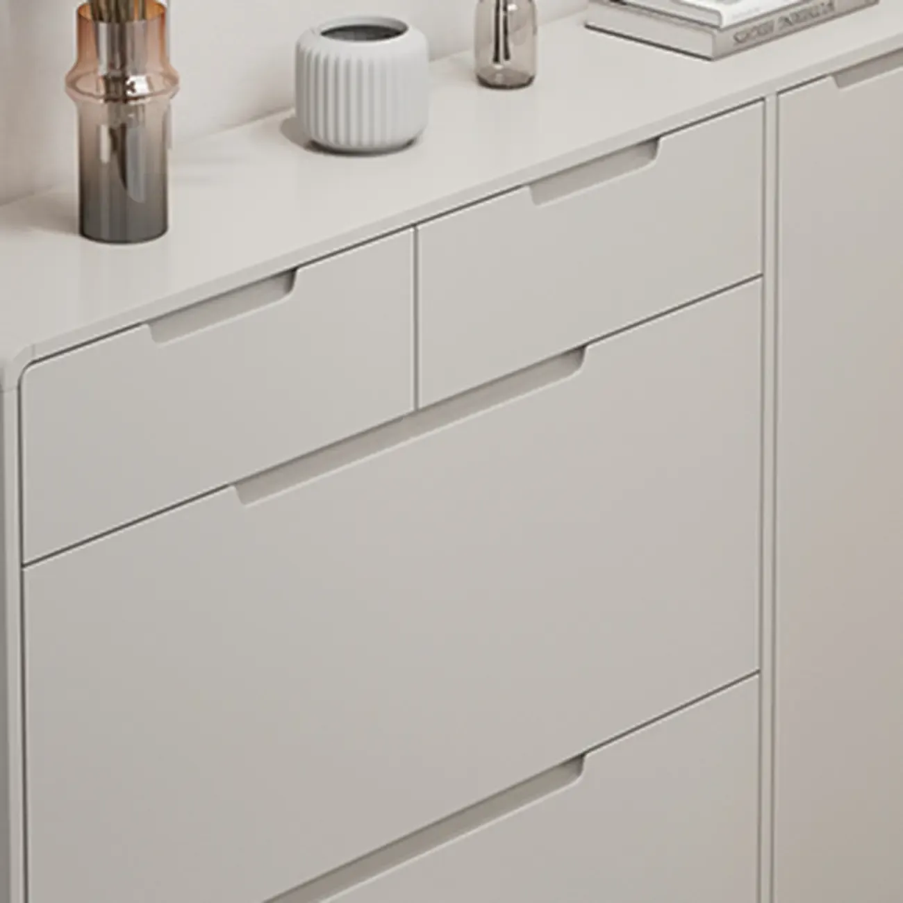 Drop-Front Beige Wood Entryway Shoe Cabinet with 2-Drawer Image - 8