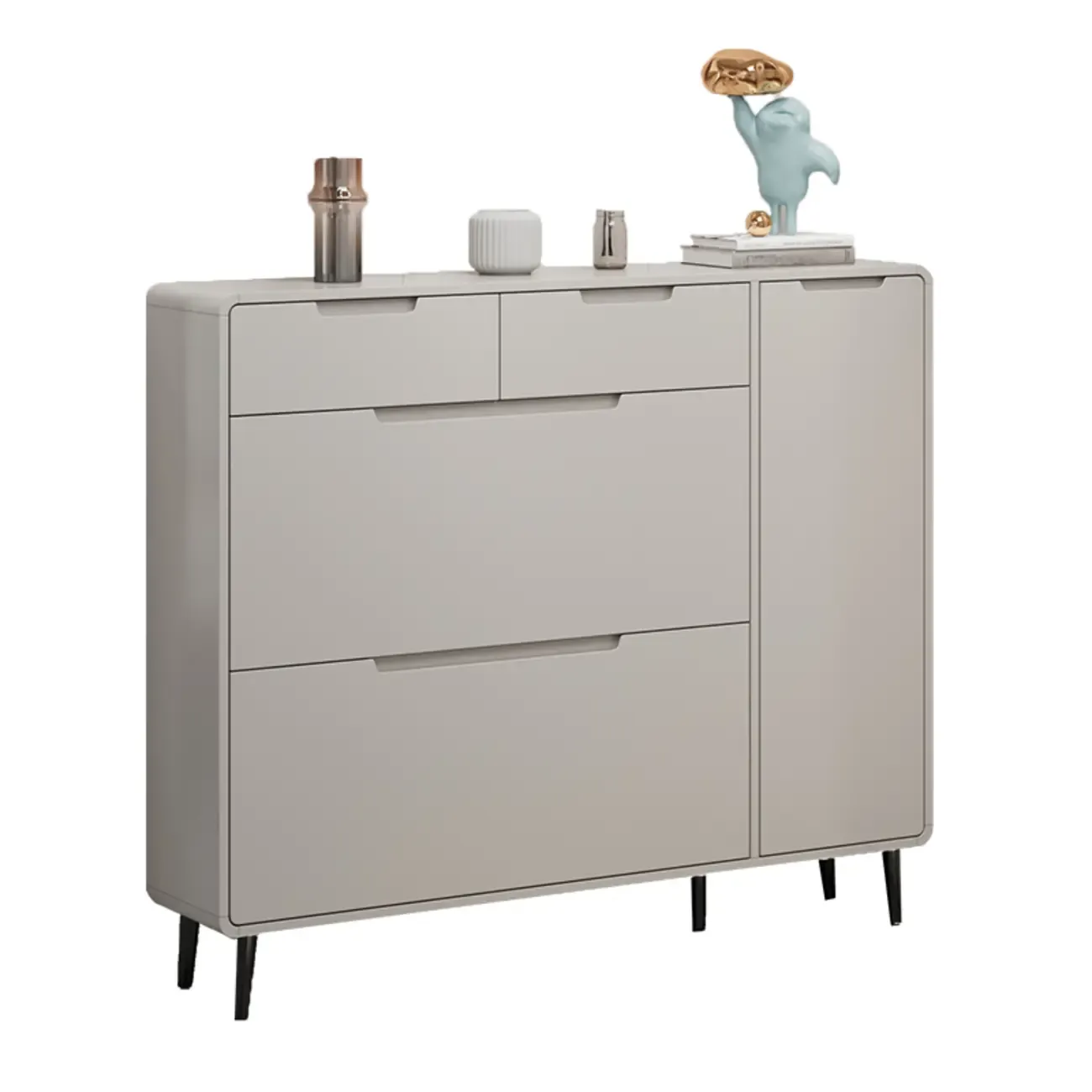 Drop-Front Beige Wood Entryway Shoe Cabinet with 2-Drawer Image - 12